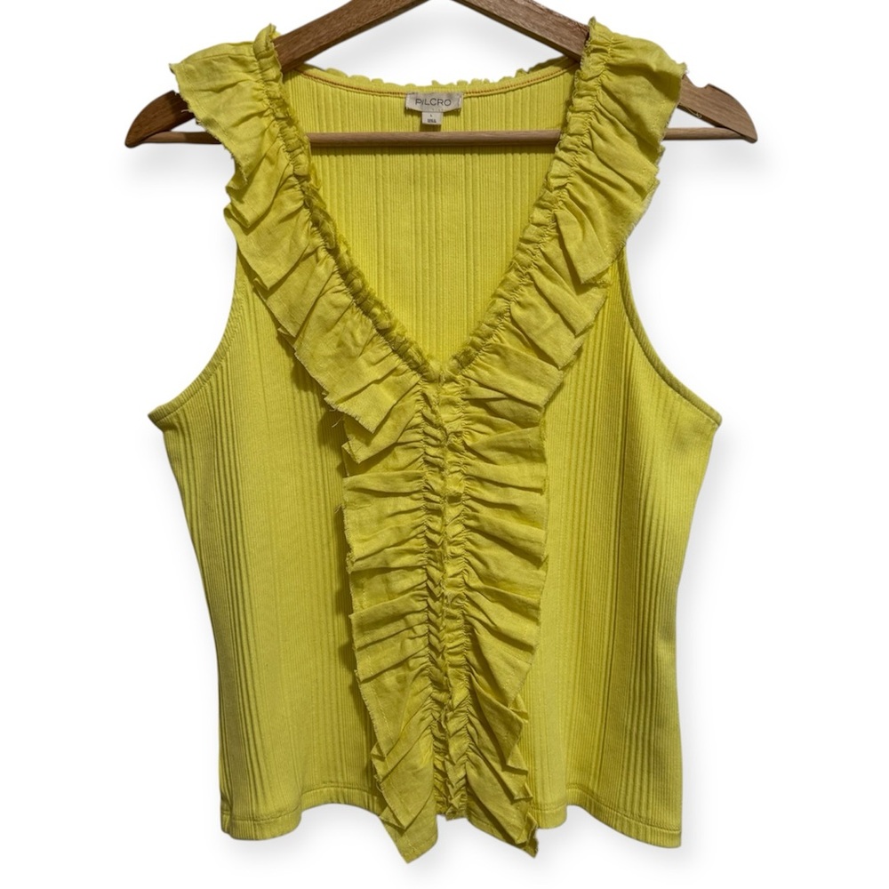 Pilcro Anthropologie Ruffle Front Ribbed Knit Sleeveless Blouse Top